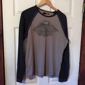 Vans Tan and Black Distressed Long Sleeve Eagle T-Shirt Mens Large L